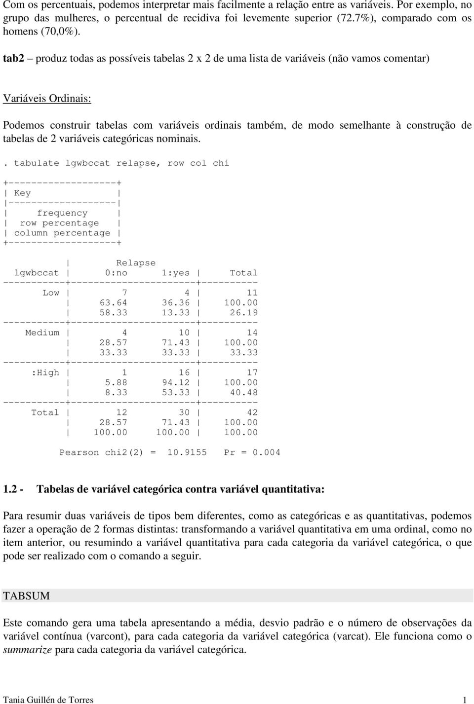 tab2 produz todas as possíveis tabelas 2 x 2 de uma lista de variáveis (não vamos comentar) Variáveis Ordinais: Podemos construir tabelas com variáveis ordinais também, de modo semelhante à