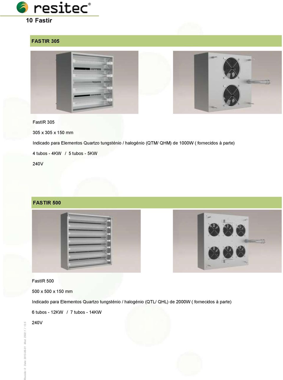 - 5KW 240V FASTIR 500 FastIR 500 500 x 500 x 150 mm Indicado para Elementos Quartzo