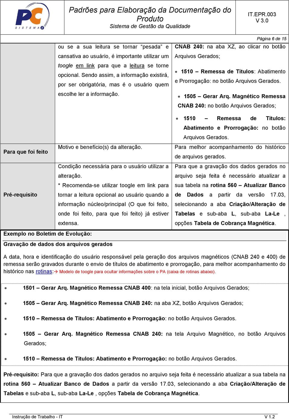 * Recomenda-se utilizar toogle em link para tornar a leitura opcional ao usuário quando a informação núcleo/principal (O que foi feito, onde foi feito, para que foi feito) já estiver extensa.