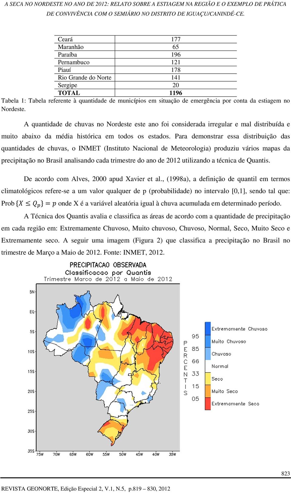 Para demonstrar essa distribuição das quantidades de chuvas, o INMET (Instituto Nacional de Meteorologia) produziu vários mapas da precipitação no Brasil analisando cada trimestre do ano de 2012