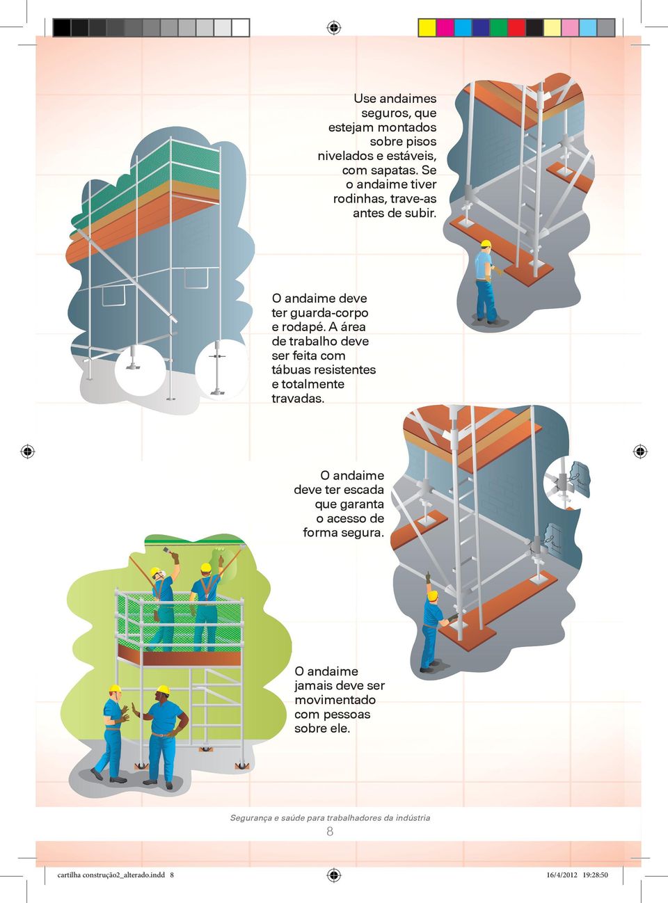 A área de trabalho deve ser feita com tábuas resistentes e totalmente travadas.