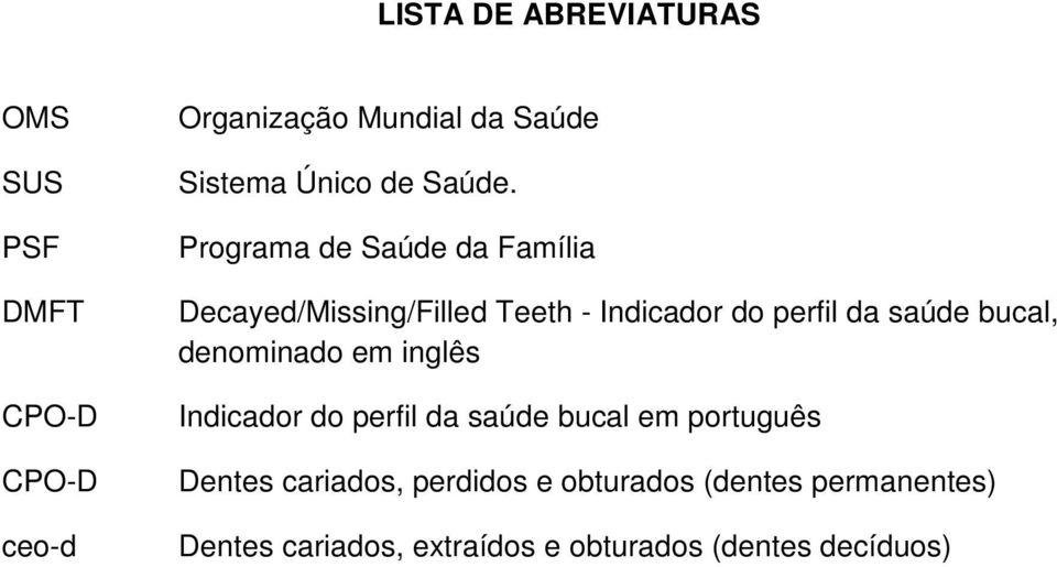 Programa de Saúde da Família Decayed/Missing/Filled Teeth - Indicador do perfil da saúde bucal,