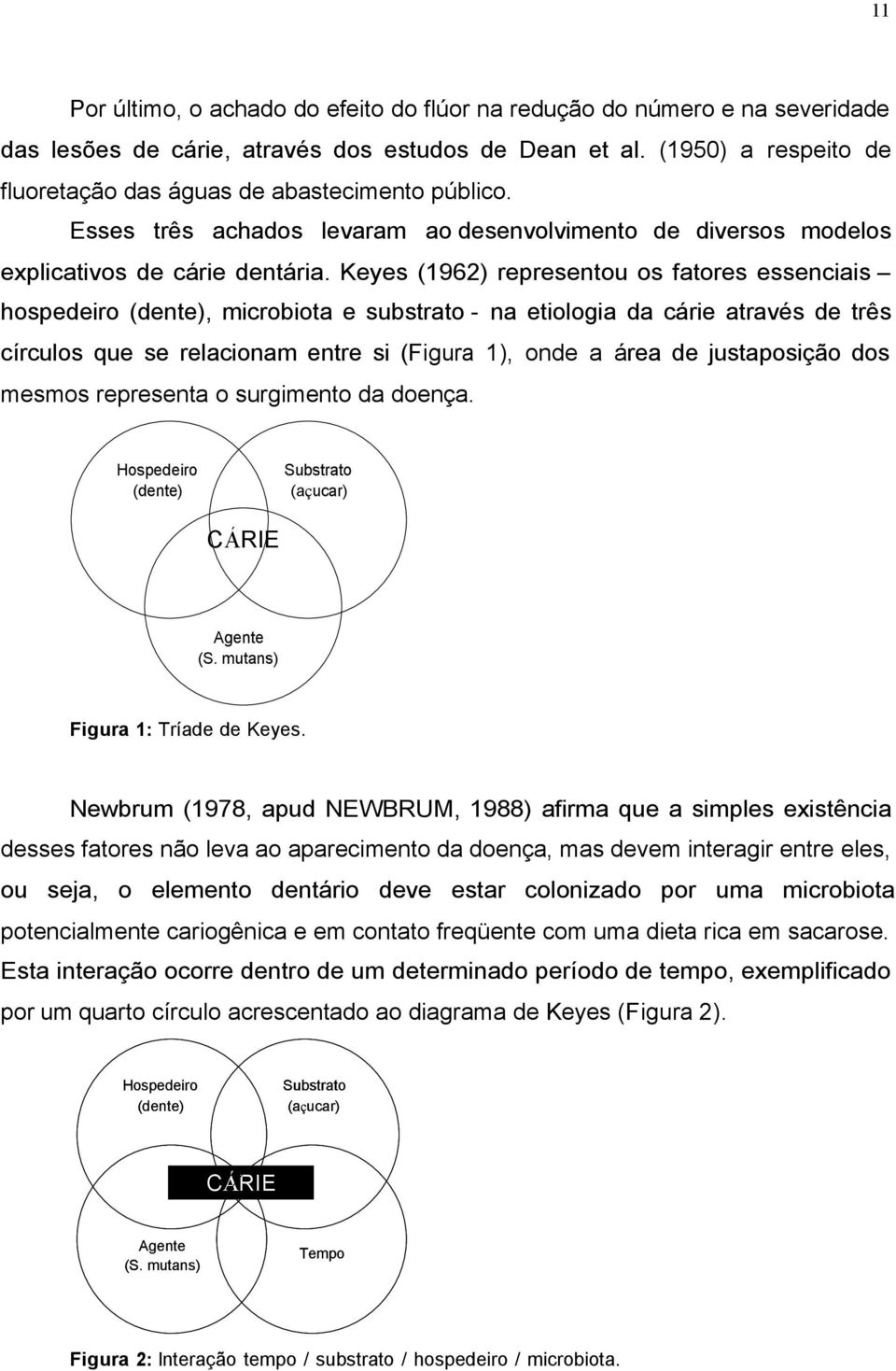 Keyes (1962) representou os fatores essenciais hospedeiro (dente), microbiota e substrato - na etiologia da cárie através de três círculos que se relacionam entre si (Figura 1), onde a área de