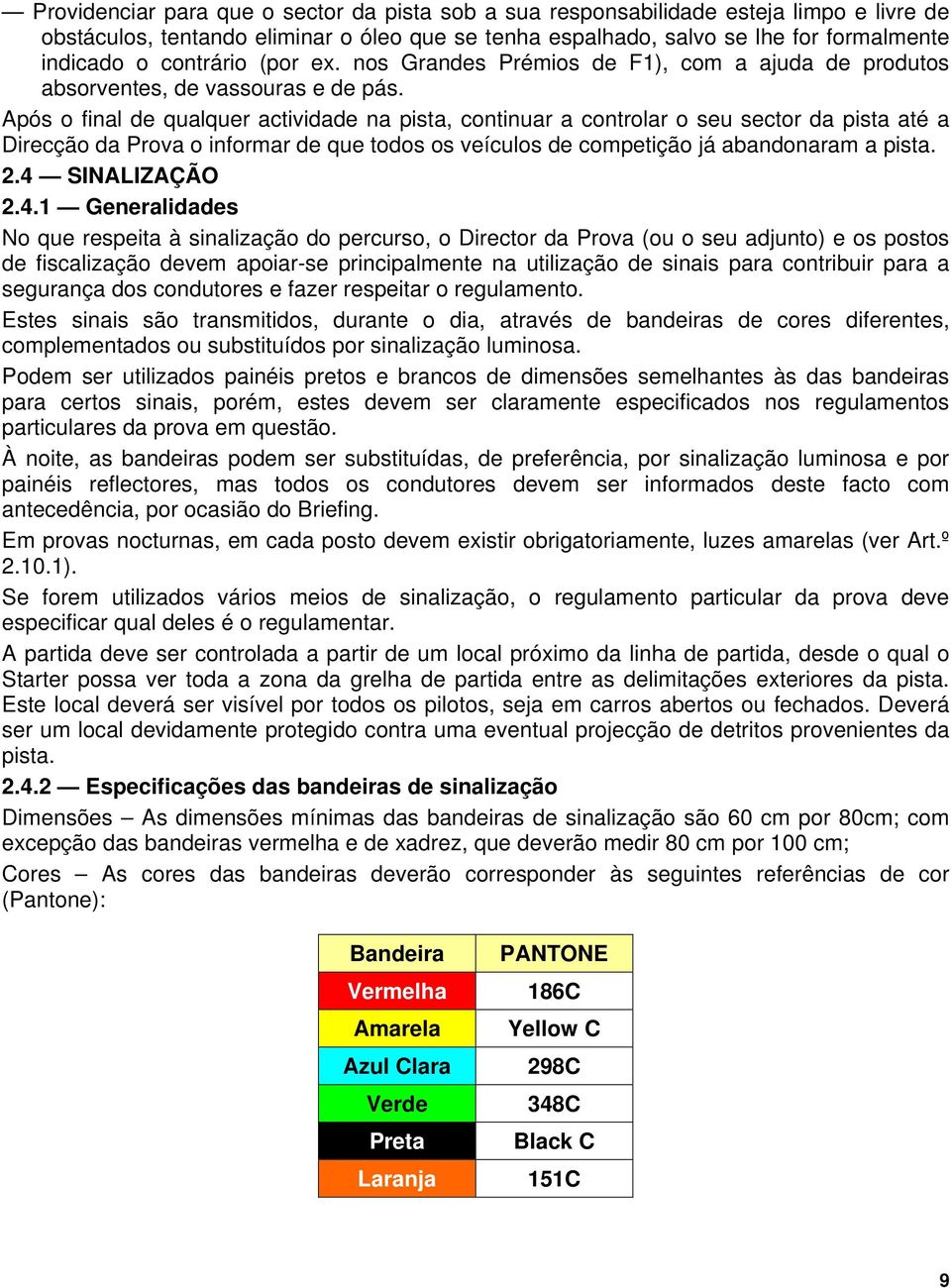 Após o final de qualquer actividade na pista, continuar a controlar o seu sector da pista até a Direcção da Prova o informar de que todos os veículos de competição já abandonaram a pista. 2.