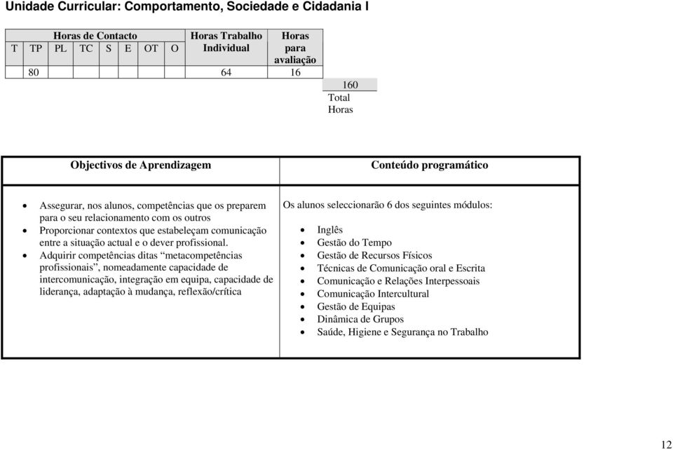 Adquirir competências ditas metacompetências profissionais, nomeadamente capacidade de intercomunicação, integração em equipa, capacidade de liderança, adaptação à mudança,