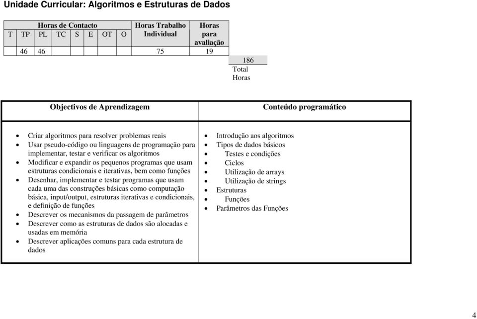 construções básicas como computação básica, input/output, estruturas iterativas e condicionais, e definição de funções Descrever os mecanismos da passagem de parâmetros Descrever como as estruturas