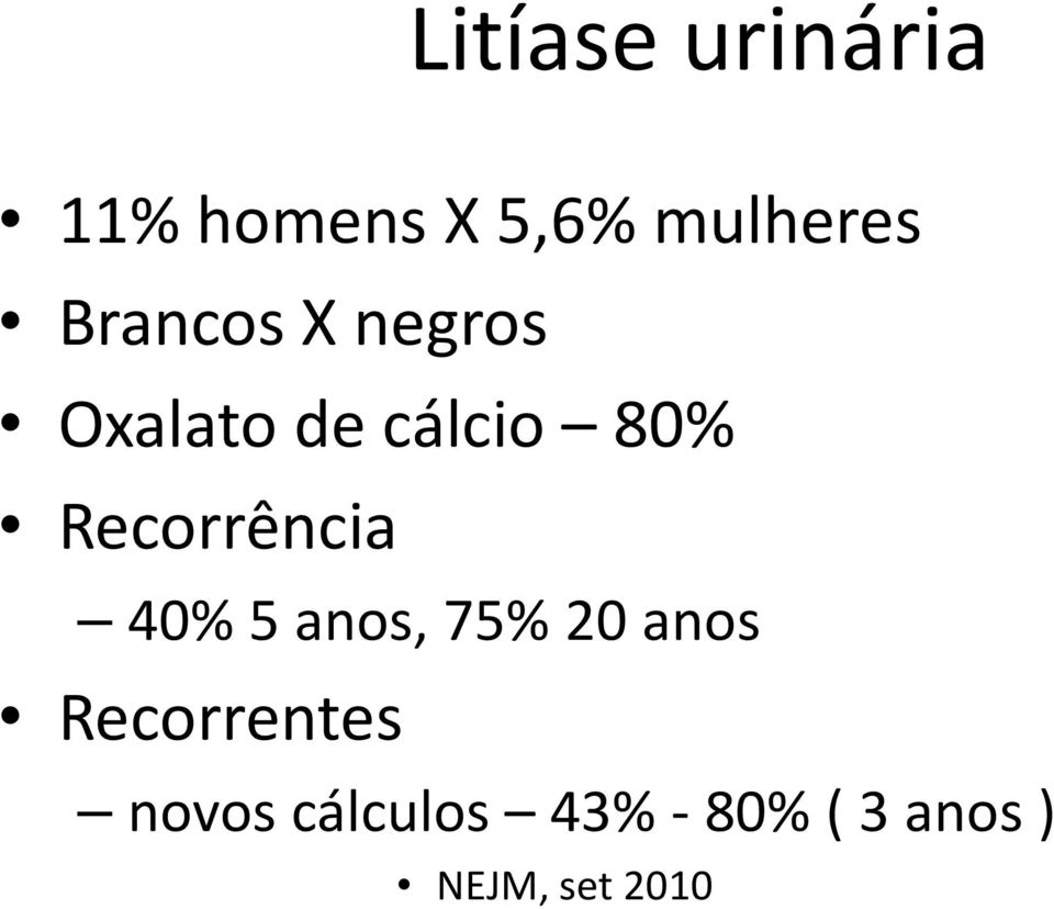 40% 5 anos, 75% 20 anos Recorrentes