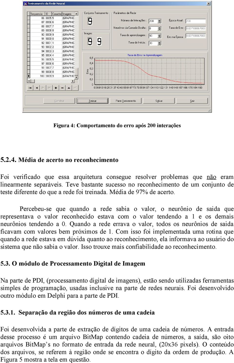 Percebeu-se que quando a rede sabia o valor, o neurônio de saida que representava o valor reconhecido estava com o valor tendendo a 1 e os demais neurônios tendendo a 0.