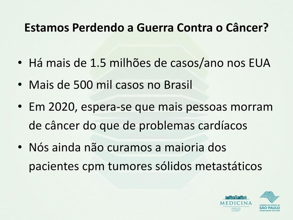 2020, espera-se que mais pessoas morram de câncer do que de problemas