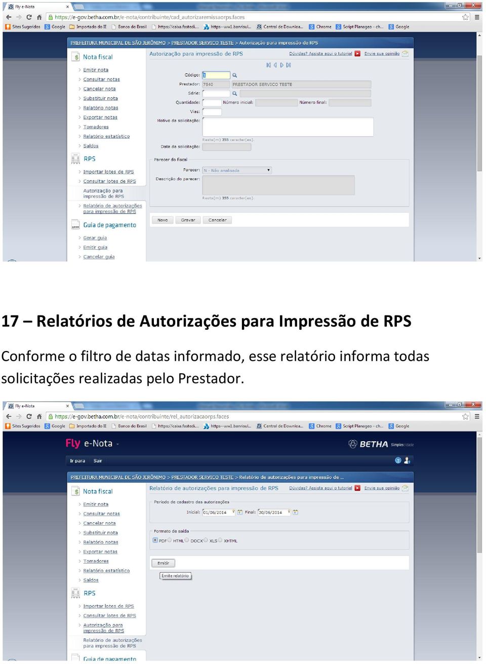 datas informado, esse relatório informa