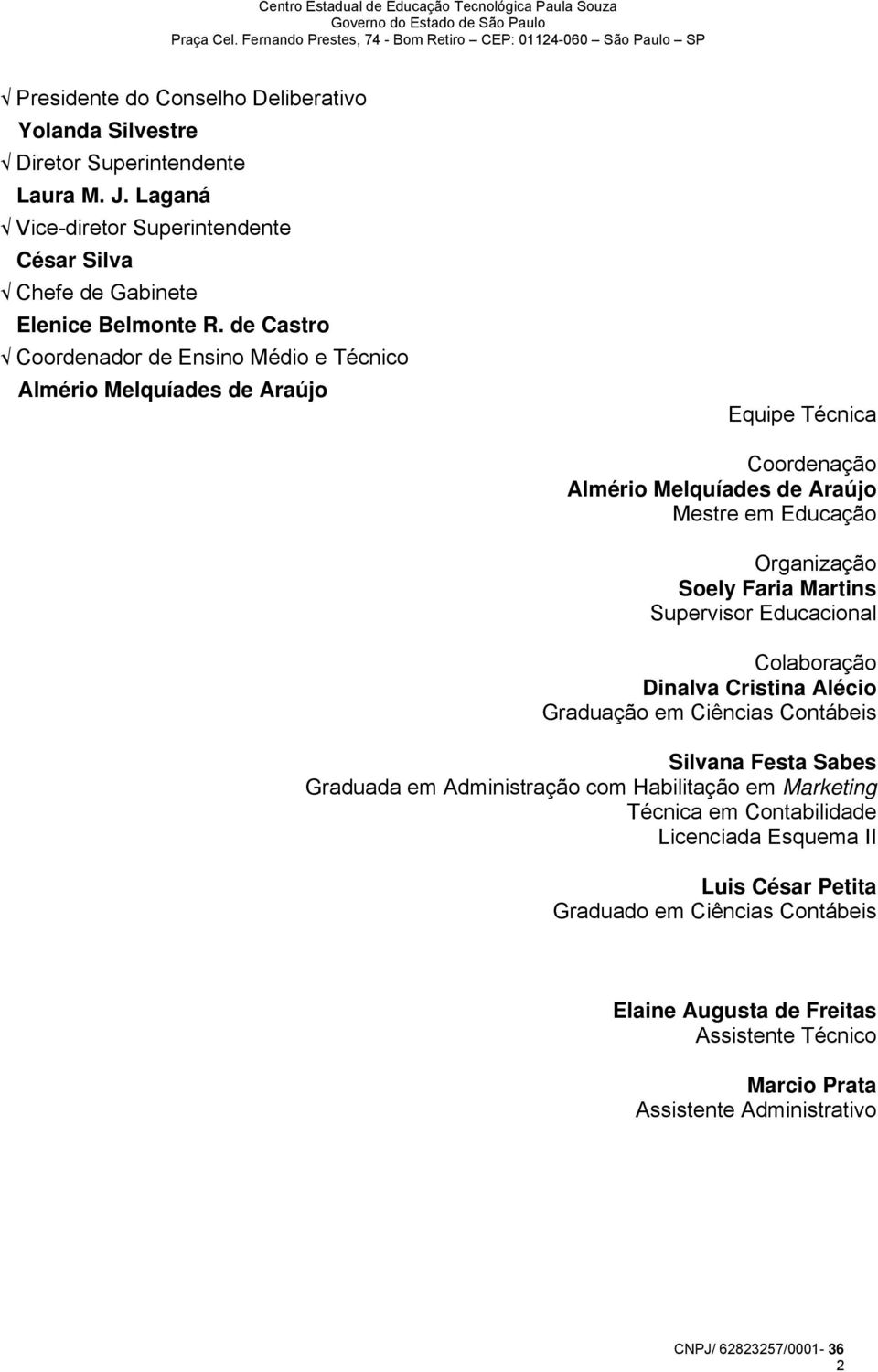 Martins Supervisor Educacional Colaboração Dinalva Cristina Alécio Graduação em Ciências Contábeis Silvana Festa Sabes Graduada em Administração com Habilitação em Marketing