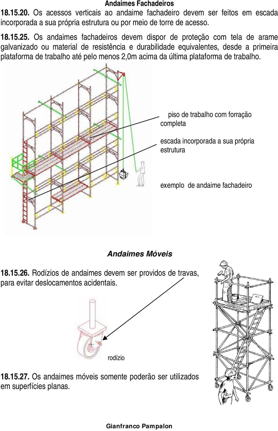 pelo menos 2,0m acima da última plataforma de trabalho.