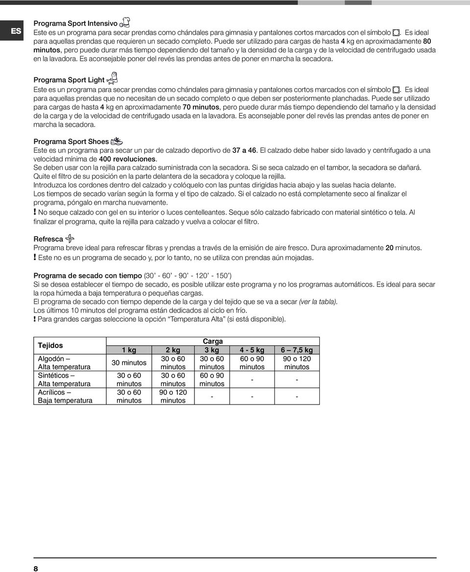 Puede ser utilizado para cargas de hasta 4 kg en aproximadamente 80 minutos, pero puede durar más tiempo dependiendo del tamaño y la densidad de la carga y de la velocidad de centrifugado usada en la