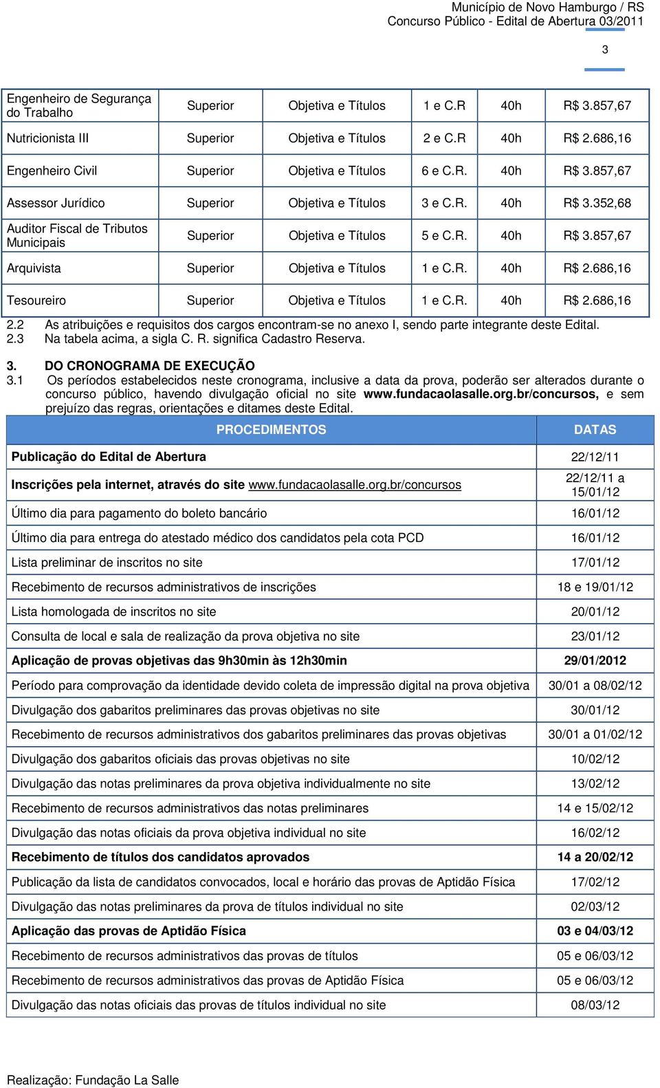 R. 40h R$ 3.857,67 Arquivista Superior Objetiva e Títulos 1 e C.R. 40h R$ 2.686,16 Tesoureiro Superior Objetiva e Títulos 1 e C.R. 40h R$ 2.686,16 2.