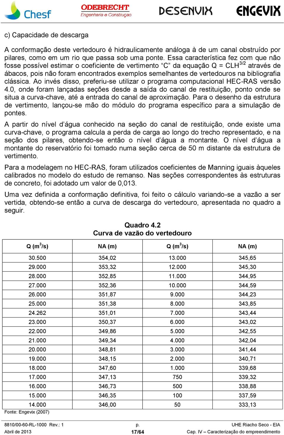 bibliografia clássica. Ao invés disso, preferiu-se utilizar o programa computacional HEC-RAS versão 4.