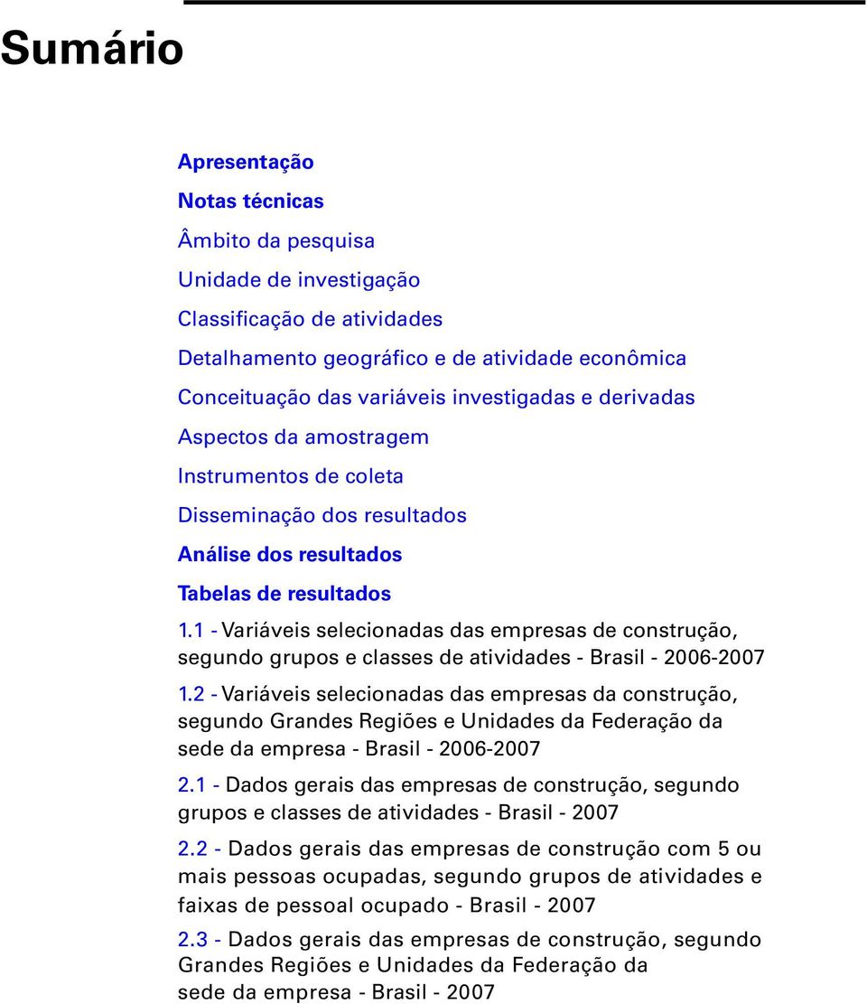 1 - Variávis slcionadas das mprsas d construção, sgundo grupos classs d atividads - Brasil - 2006-2007 1.