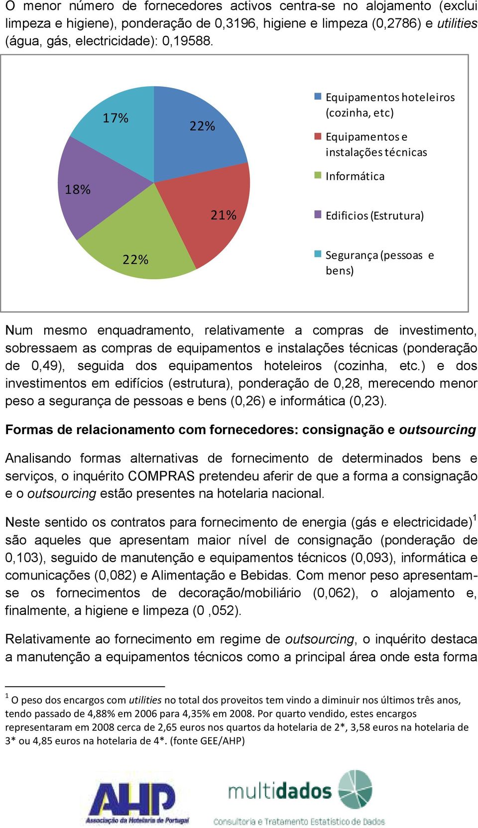 compras de investimento, sobressaem as compras de equipamentos e instalações técnicas (ponderação de 0,49), seguida dos equipamentos hoteleiros (cozinha, etc.