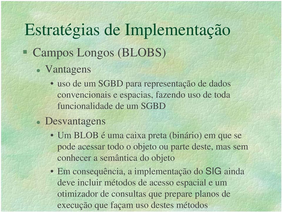 acessar todo o objeto ou parte deste, mas sem conhecer a semântica do objeto Em consequência, a implementação do SIG ainda