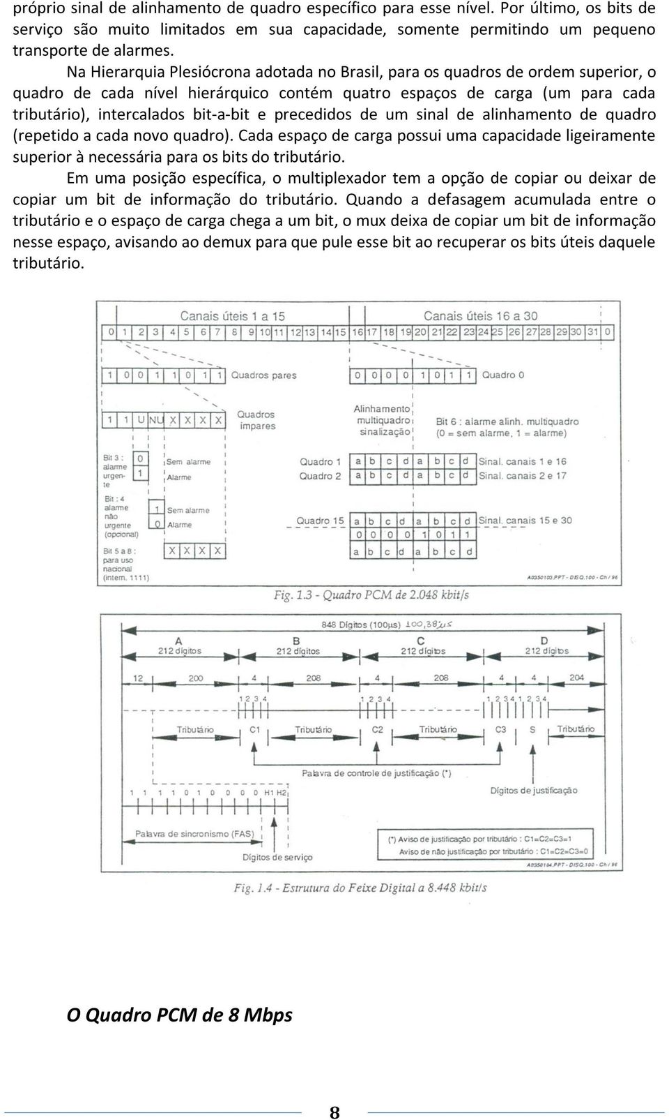 precedidos de um sinal de alinhamento de quadro (repetido a cada novo quadro). Cada espaço de carga possui uma capacidade ligeiramente superior à necessária para os bits do tributário.