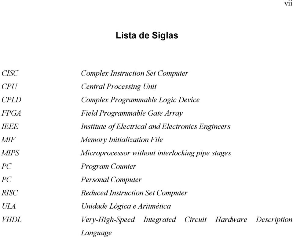 Initialization File MIPS Microprocessor without interlocking pipe stages PC Program Counter PC Personal Computer RISC