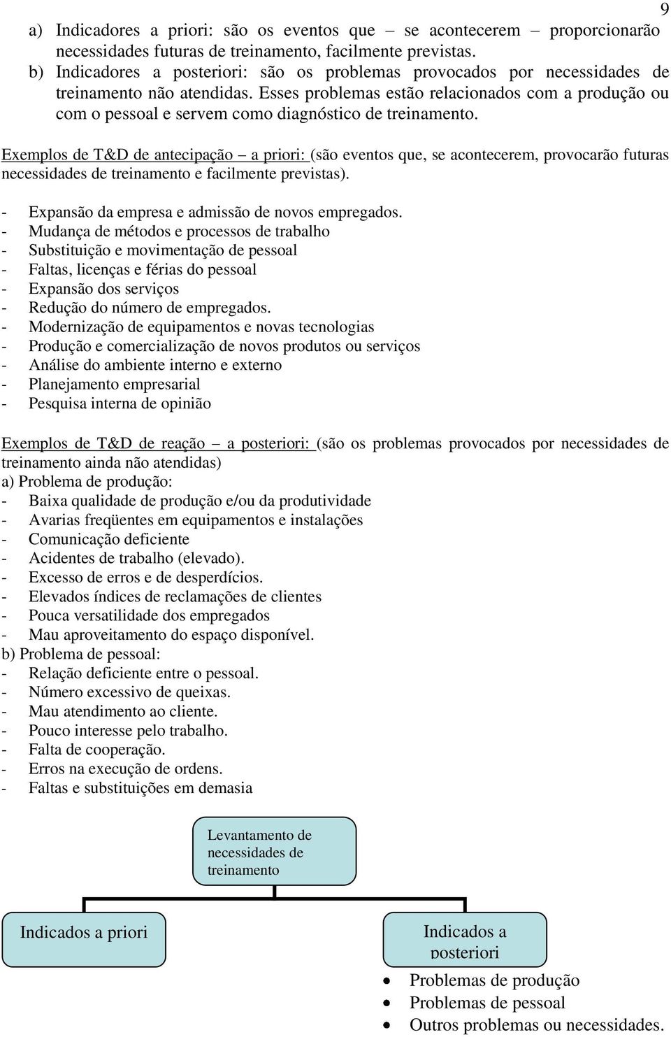 Esses problemas estão relacionados com a produção ou com o pessoal e servem como diagnóstico de treinamento.