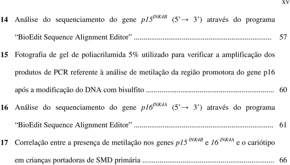 região promotora do gene p16 após a modificação do DNA com bisulfito.