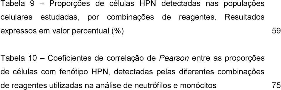 Resultados expressos em valor percentual (%) 59 Tabela 10 Coeficientes de correlação de