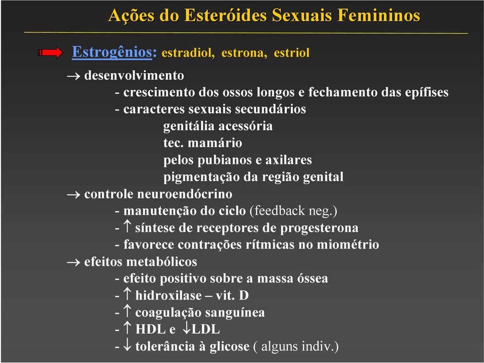 mamário pelos pubianos e axilares pigmentaçãodaregiãogenital controle neuroendócrino - manutenção do ciclo (feedback neg.