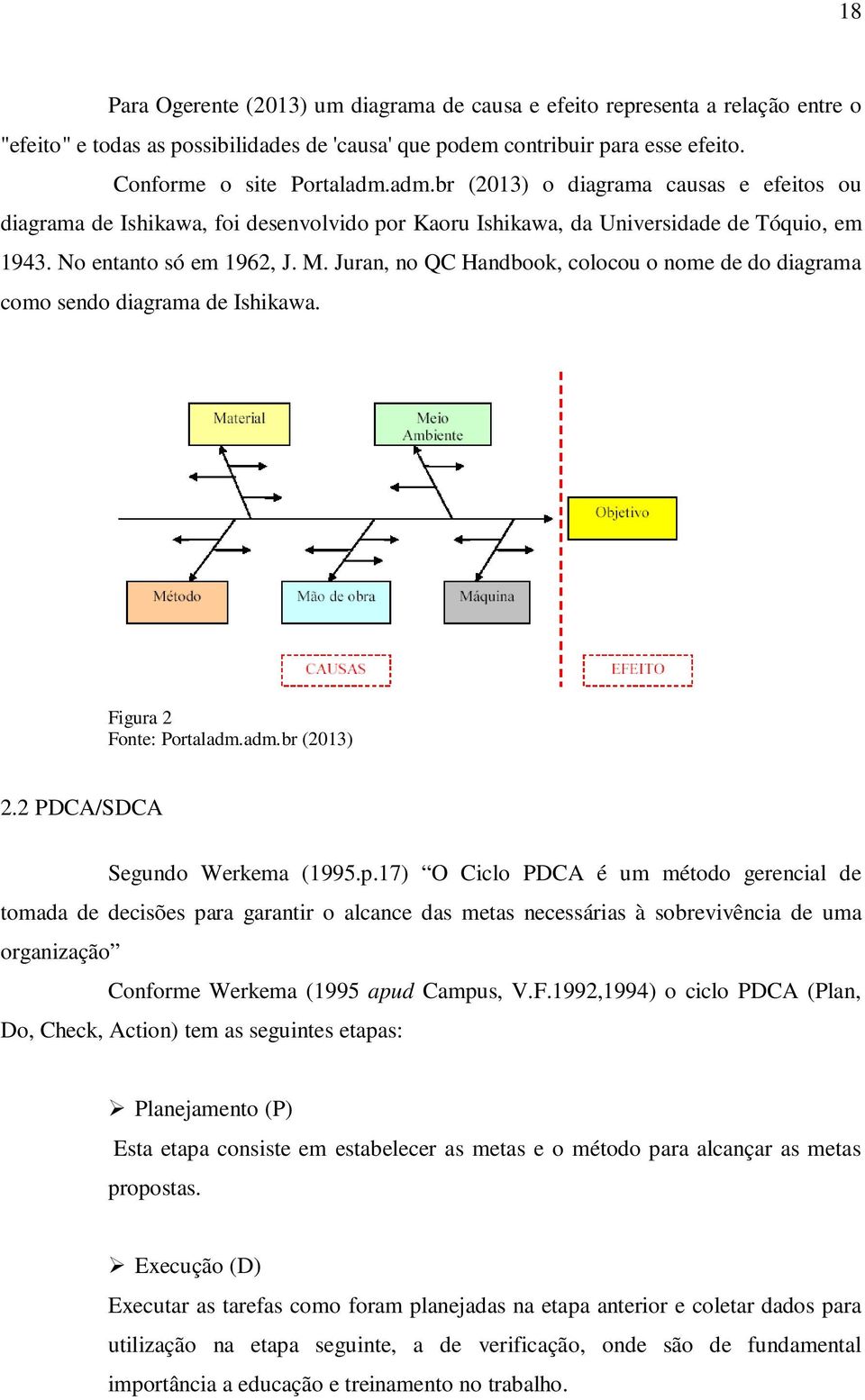 Juran, no QC Handbook, colocou o nome de do diagrama como sendo diagrama de Ishikawa. Figura 2 Fonte: Portaladm.adm.br (2013) 2.2 PDCA/SDCA Segundo Werkema (1995.p.
