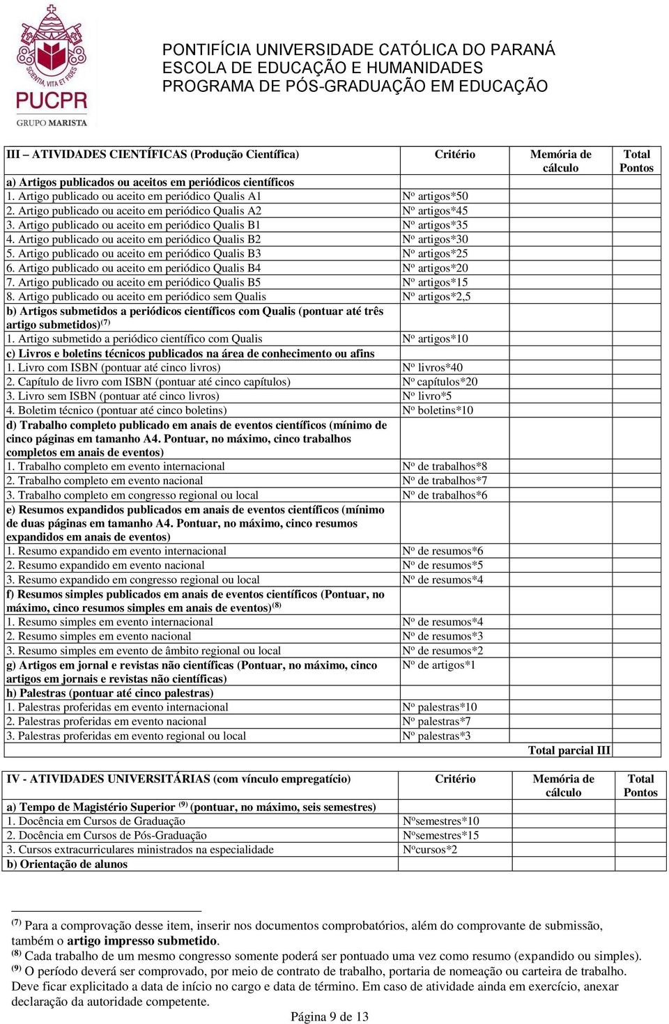 Artigo publicado ou aceito em periódico Qualis B1 N o artigos*35 4. Artigo publicado ou aceito em periódico Qualis B2 N o artigos*30 5.