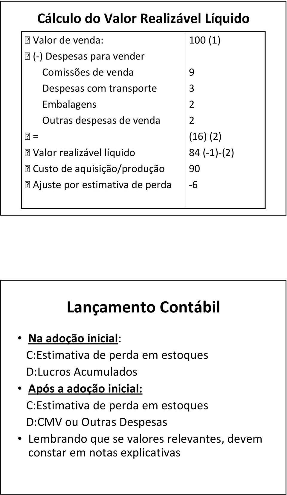 (16)(2) 84 (-1)-(2) 90-6 Lançamento Contábil Na adoção inicial: C:Estimativa de perda em estoques D:Lucros Acumulados Após a adoção