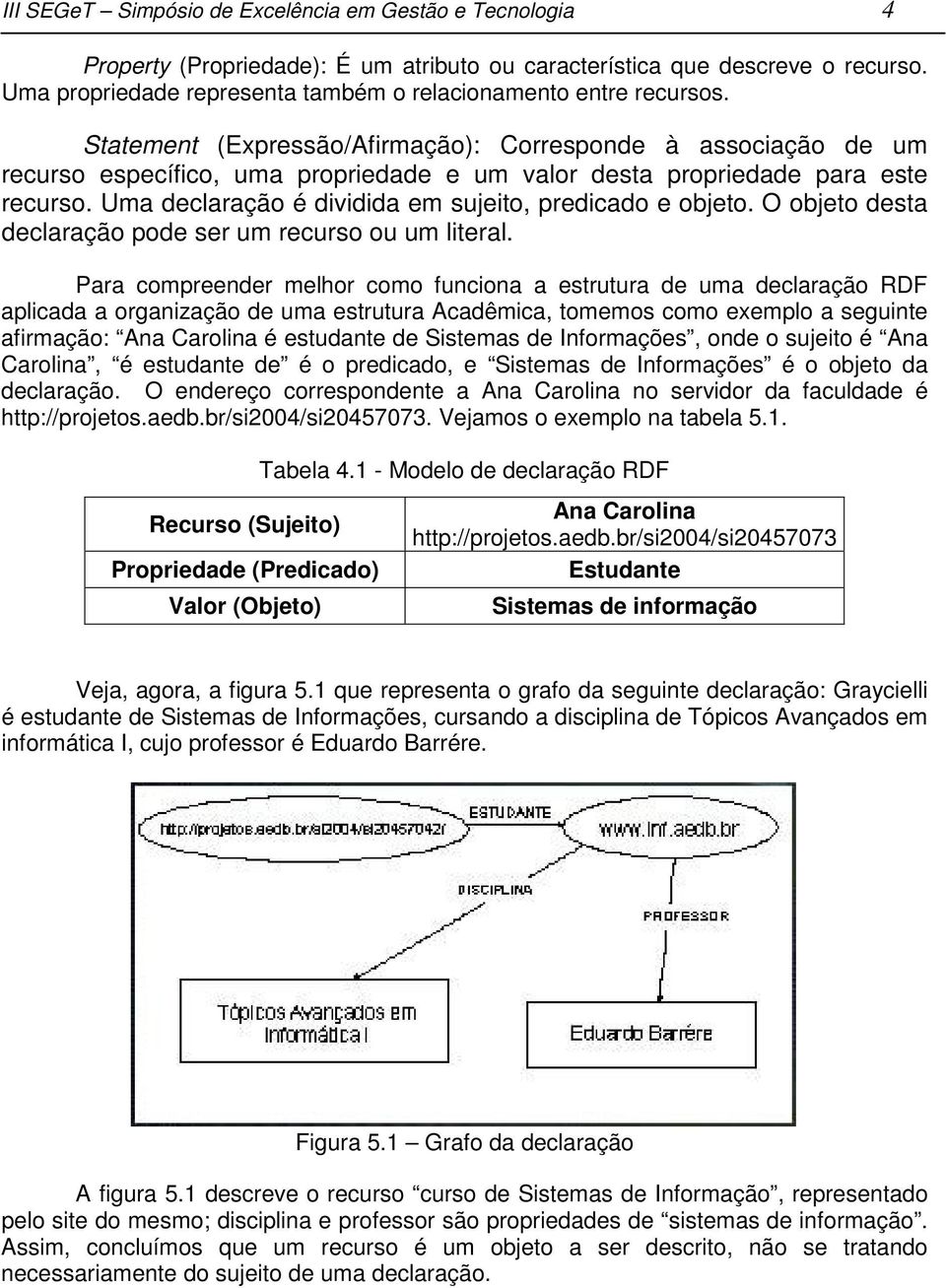 Statement (Expressão/Afirmação): Corresponde à associação de um recurso específico, uma propriedade e um valor desta propriedade para este recurso.