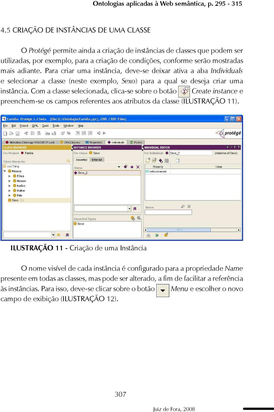 Com a classe selecionada, clica-se sobre o botão Create instance e preenchem-se os campos referentes aos atributos da classe (ILUSTRAÇÃO 11).