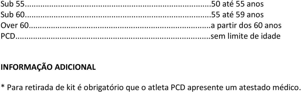 ..sem limite de idade INFORMAÇÃO ADICIONAL * Para