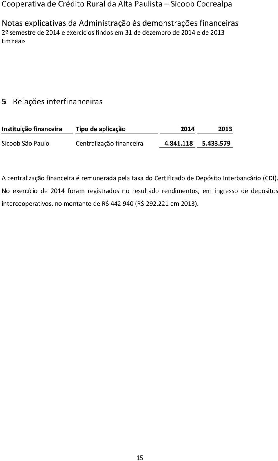 579 A centralização financeira é remunerada pela taxa do Certificado de Depósito Interbancário