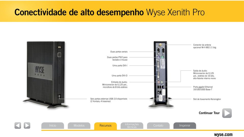 , microfone de 8 bits estéreo Saída de áudio: Miniconector de 0,125 pol.