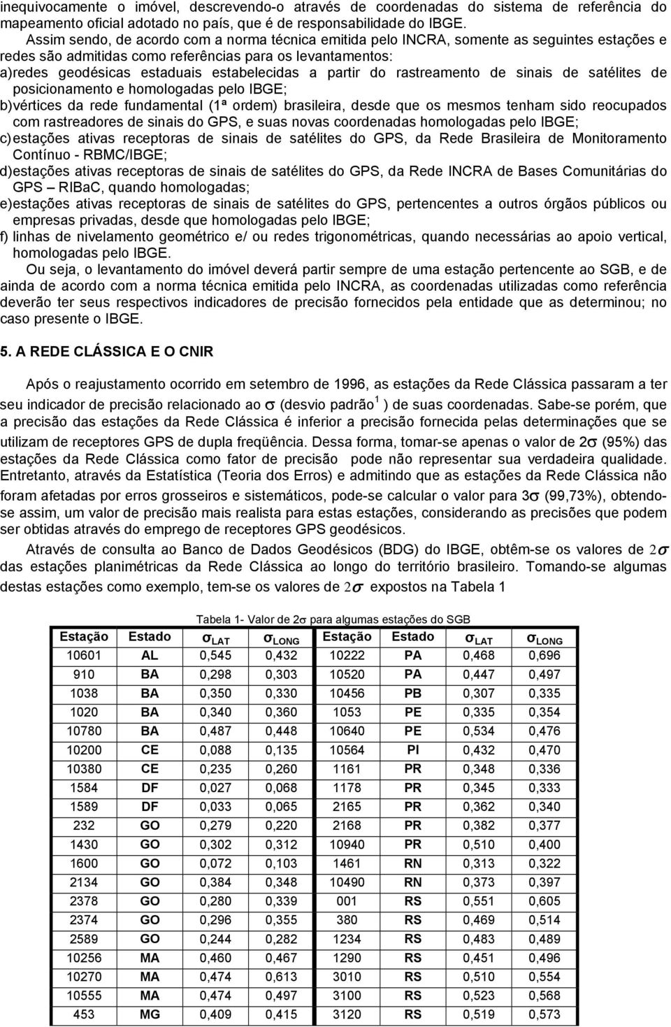 a partir do rastreamento de sinais de satélites de posicionamento e homologadas pelo IBGE; b) vértices da rede fundamental (1ª ordem) brasileira, desde que os mesmos tenham sido reocupados com