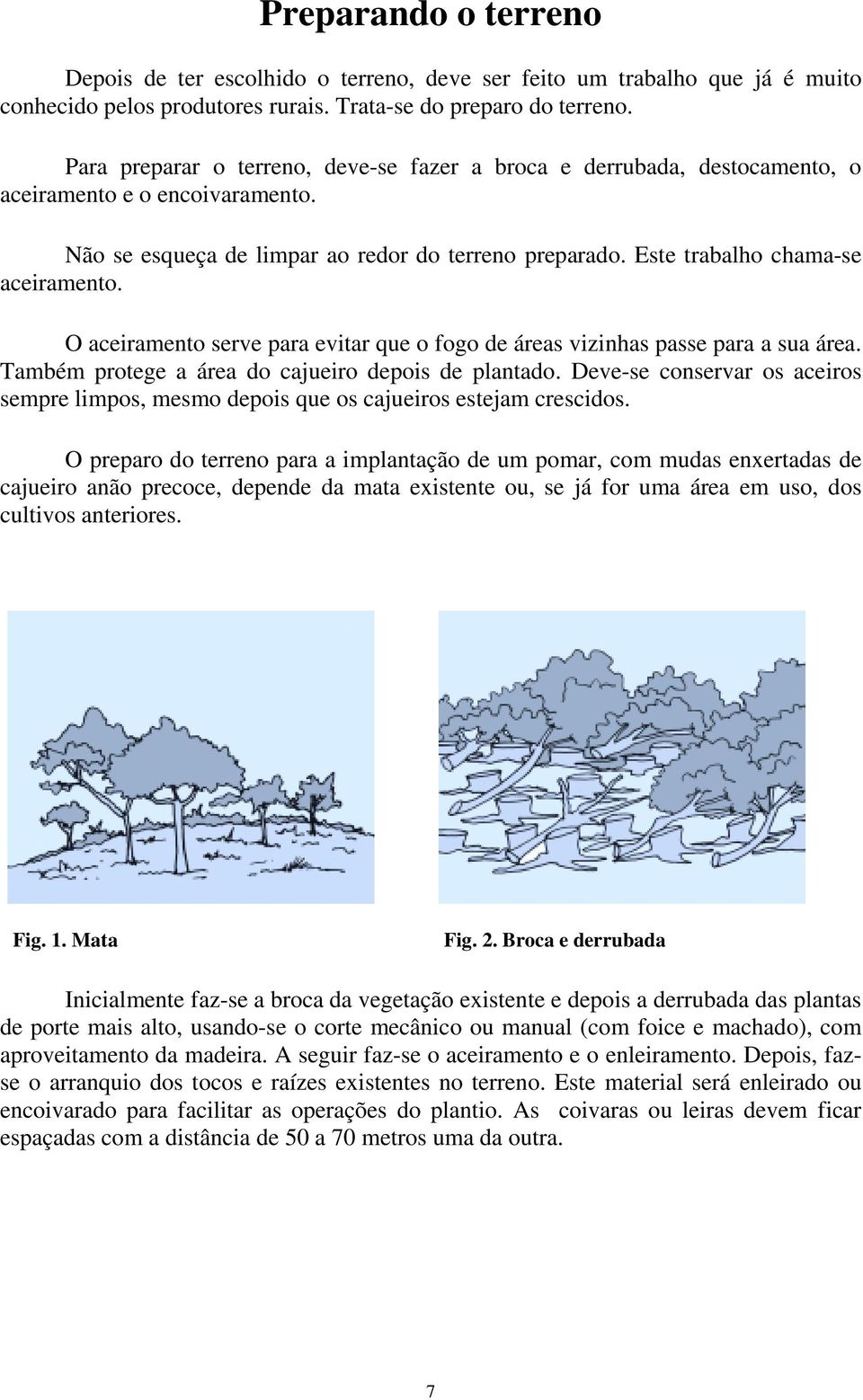 O aceiramento serve para evitar que o fogo de áreas vizinhas passe para a sua área. Também protege a área do cajueiro depois de plantado.