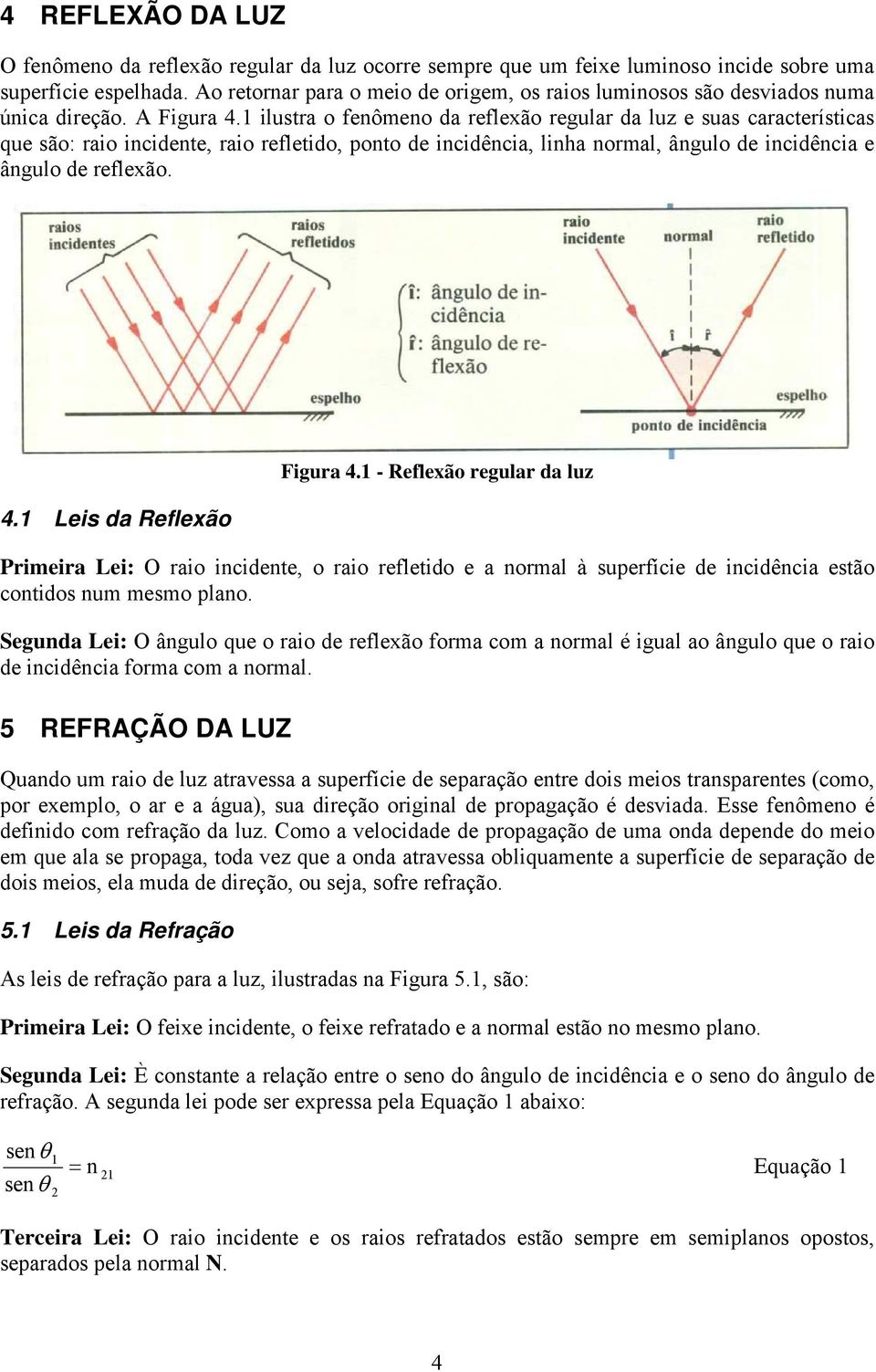 1 ilusra o fenômeno da reflexão regular da luz e suas caracerísicas que são: raio incidene, raio refleido, pono de incidência, linha normal, ângulo de incidência e ângulo de reflexão. 4.