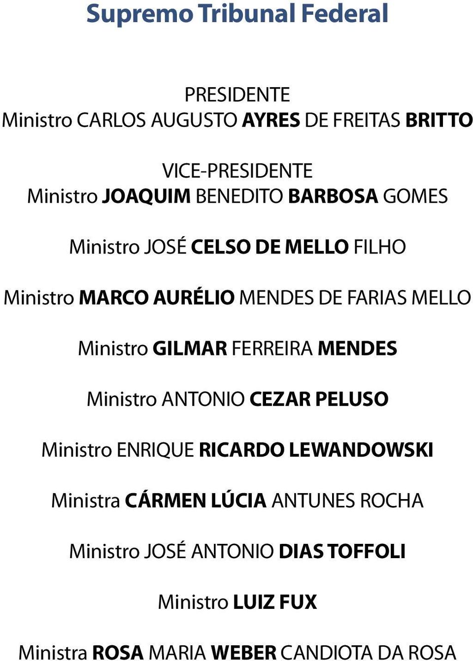 Ministro GILMAR FERREIRA MENDES Ministro ANTONIO CEZAR PELUSO Ministro ENRIQUE RICARDO LEWANDOWSKI Ministra