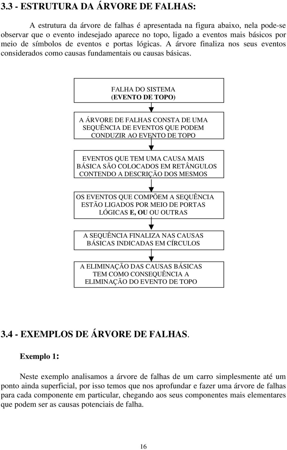 FALHA DO SISTEMA (EVENTO DE TOPO) A ÁRVORE DE FALHAS CONSTA DE UMA SEQUÊNCIA DE EVENTOS QUE PODEM CONDUZIR AO EVENTO DE TOPO EVENTOS QUE TEM UMA CAUSA MAIS BÁSICA SÃO COLOCADOS EM RETÂNGULOS CONTENDO