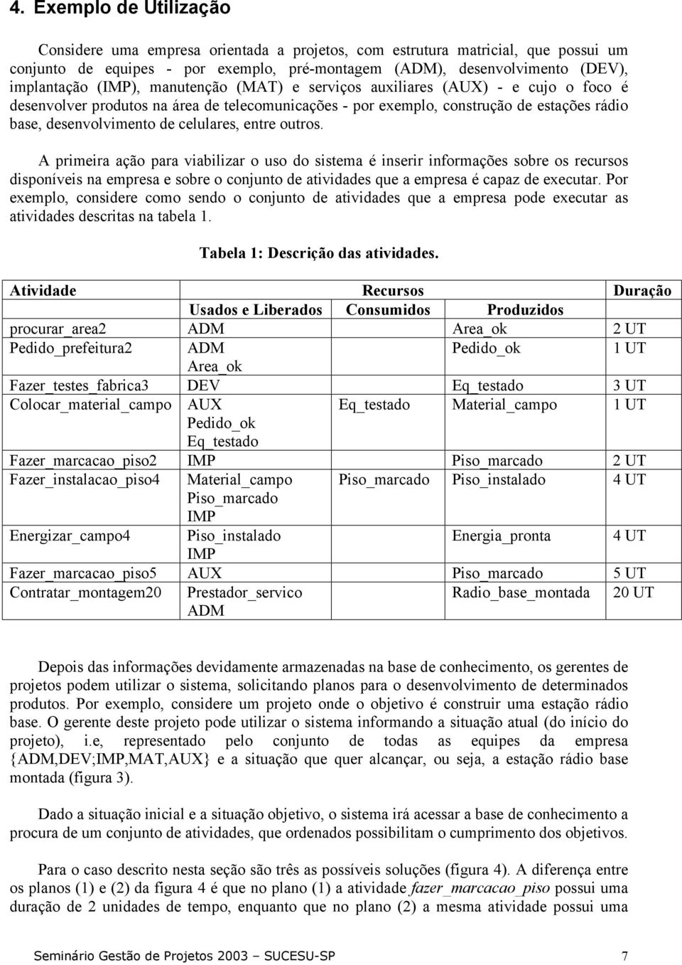 entre outros. A primeira ação para viabilizar o uso do sistema é inserir informações sobre os recursos disponíveis na empresa e sobre o conjunto de atividades que a empresa é capaz de executar.