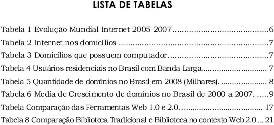 .. 7 Tabela 5 Quantidade de domínios no Brasil em 2008 (Milhares).