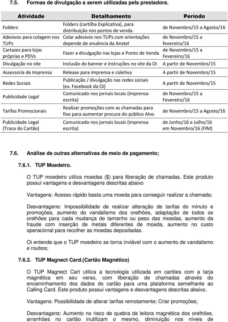 Agosto/16 de Novembro/15 a fevereiro/16 de Novembro/15 a Fevereiro/16 Divulgação no site Inclusão do banner e instruções no site da Oi A partir de Novembro/15 Assessoria de Imprensa Release para