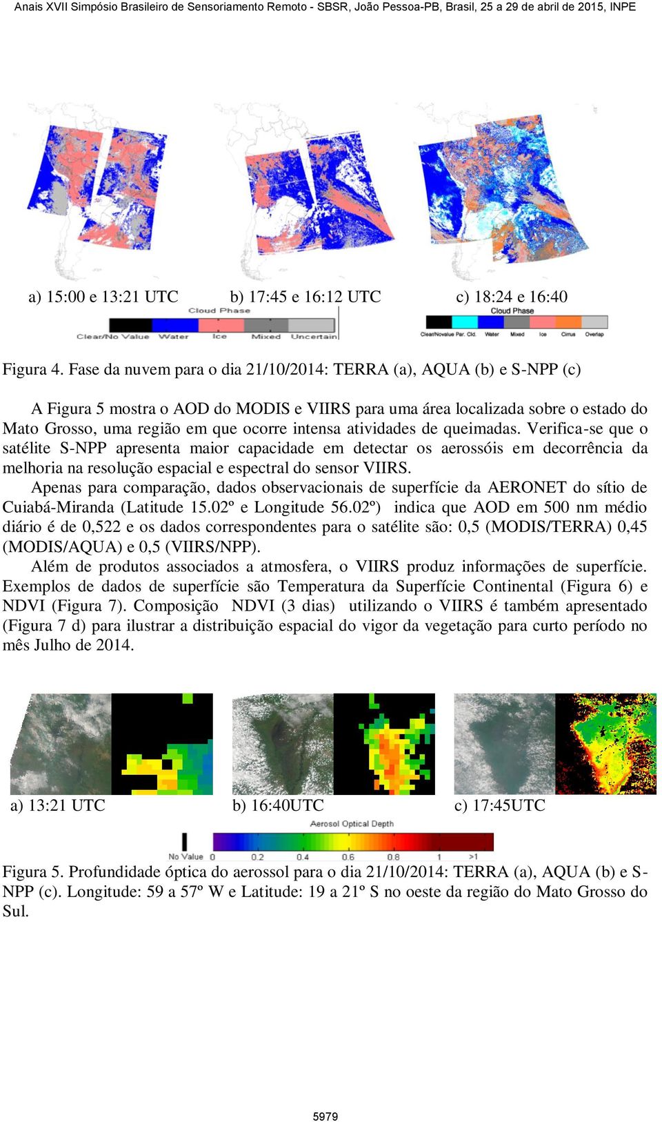 atividades de queimadas. Verifica-se que o satélite S-NPP apresenta maior capacidade em detectar os aerossóis em decorrência da melhoria na resolução espacial e espectral do sensor VIIRS.