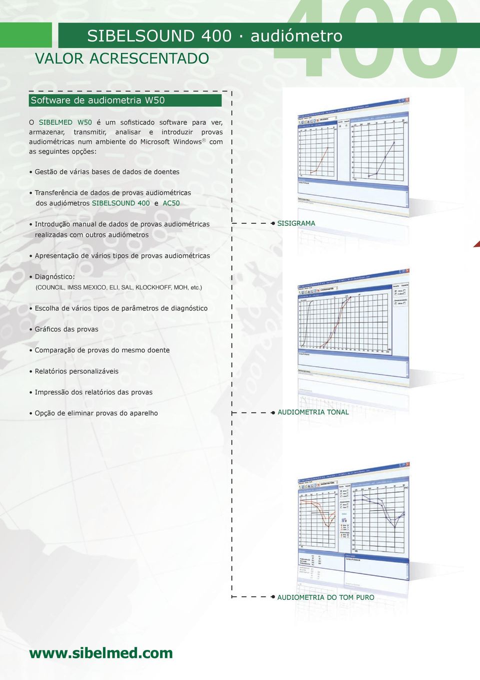 realizadas com outros audiómetros SISIGRM presentação de vários tipos de provas audiométricas Diagnóstico: (COUNCIL, IMSS MEXICO, ELI, SL, KLOCKHOFF, MOH, etc.