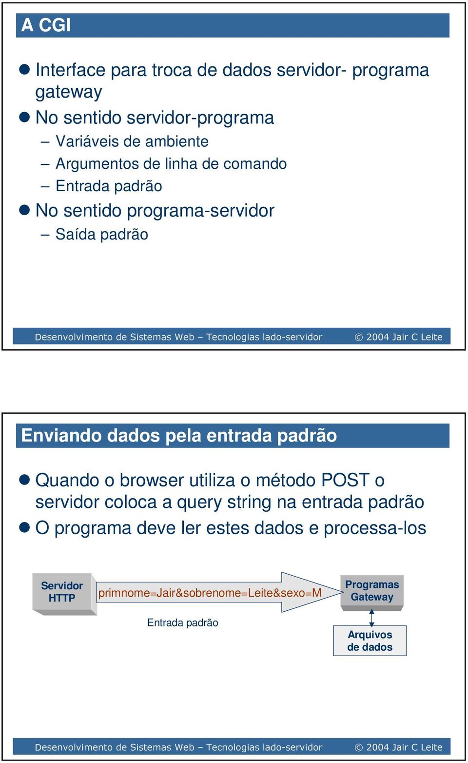 padrão z Quando o browser utiliza o método POST o servidor coloca a query string na entrada padrão z O programa deve