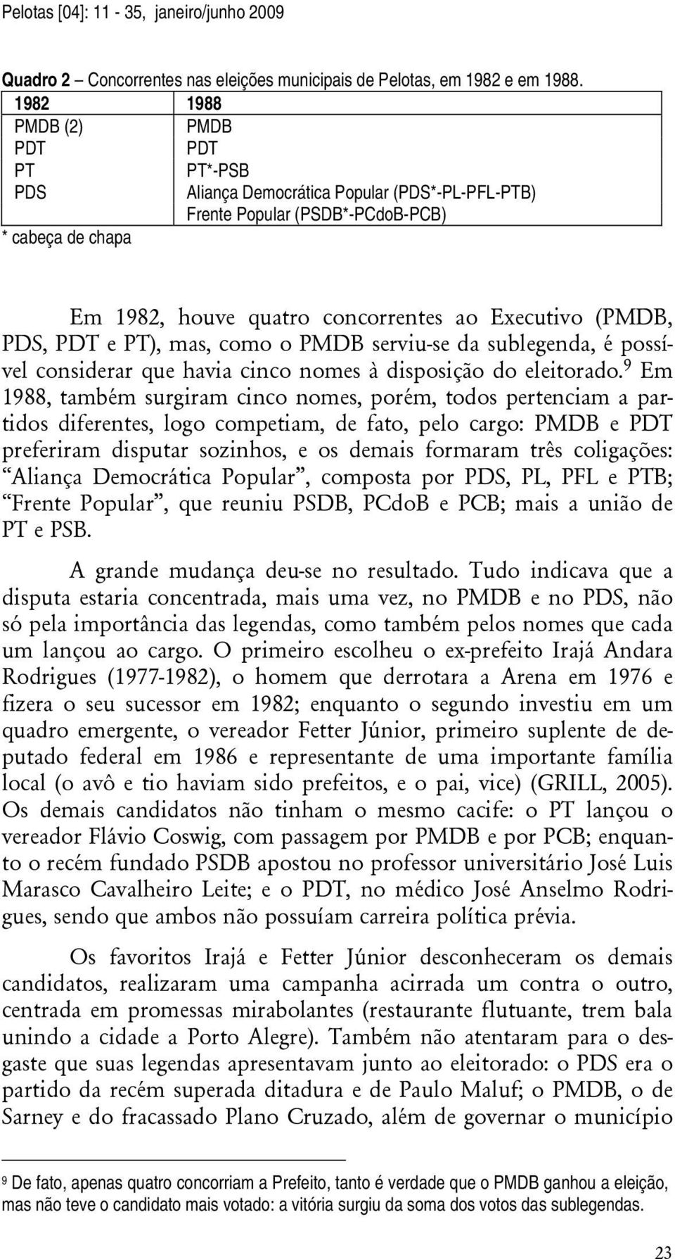 PDS, PDT e PT), mas, como o PMDB serviu-se da sublegenda, é possível considerar que havia cinco nomes à disposição do eleitorado.