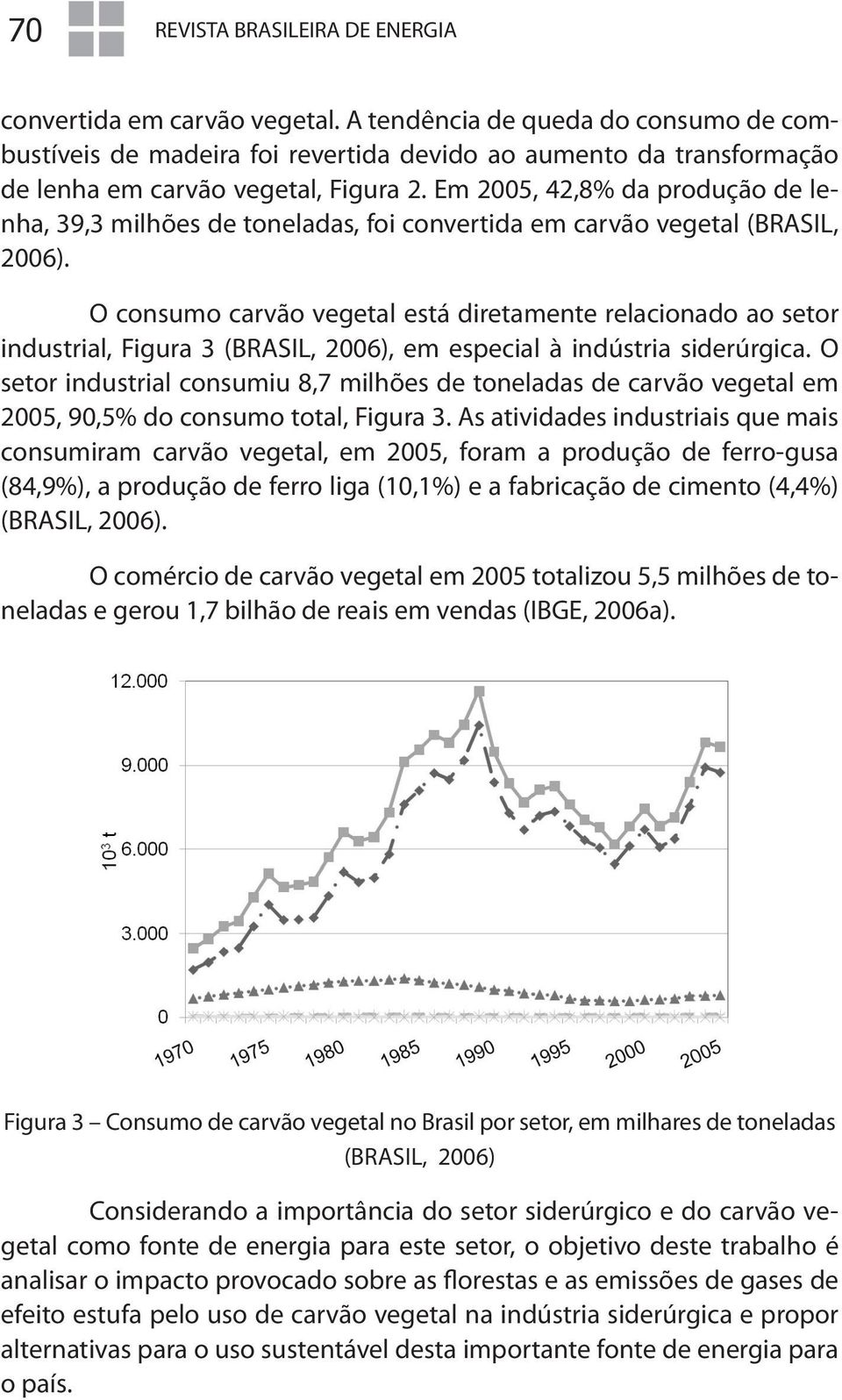 Em 2005, 42,8% da produção de lenha, 39,3 milhões de toneladas, foi convertida em carvão vegetal (BRASIL, 2006).