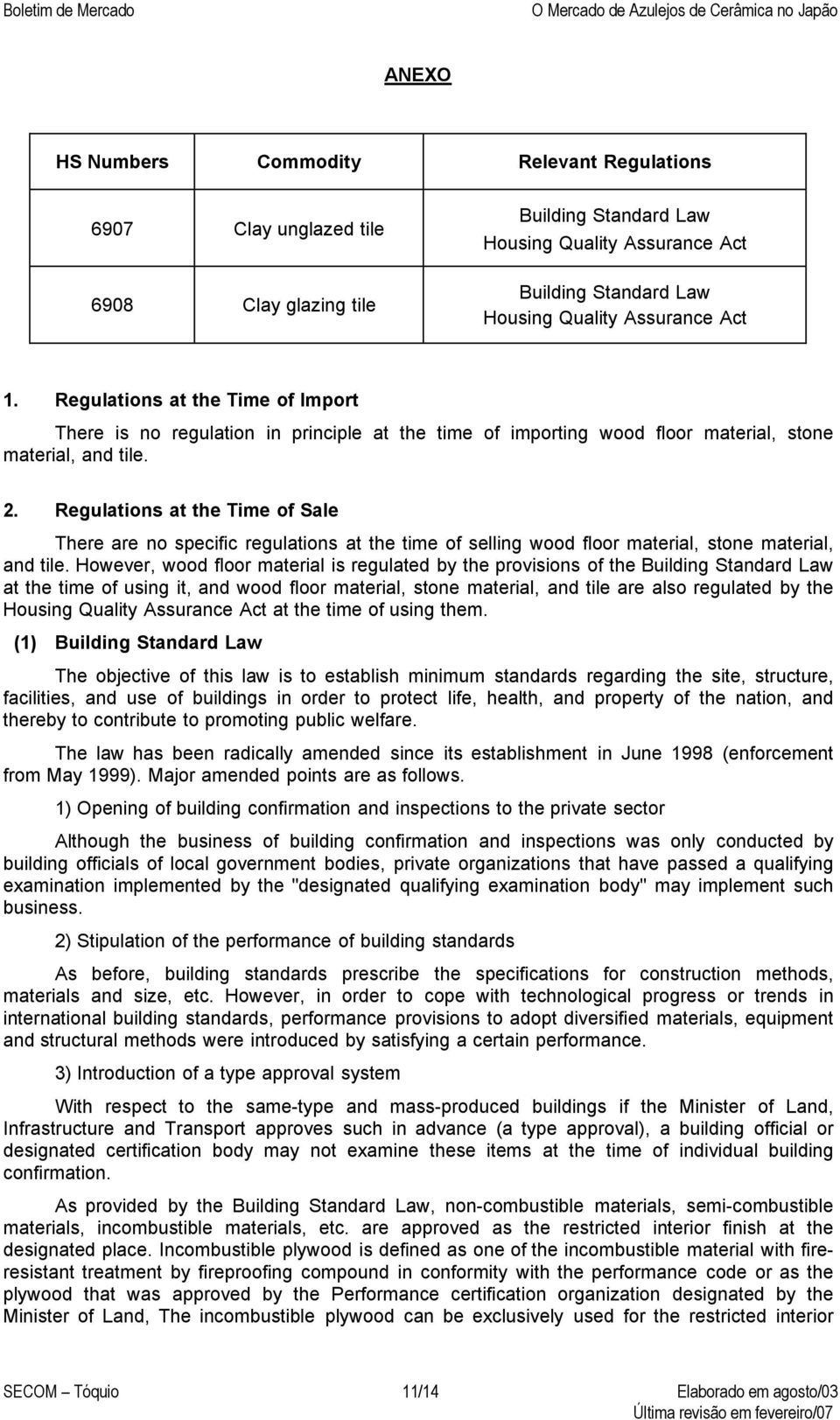 Regulations at the Time of Sale There are no specific regulations at the time of selling wood floor material, stone material, and tile.